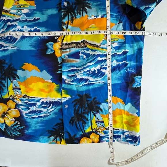 Kalena Vintage Vibrant Blue and Yellow Hawaiian Surf Button Down Shirt XL - Picture 5 of 6